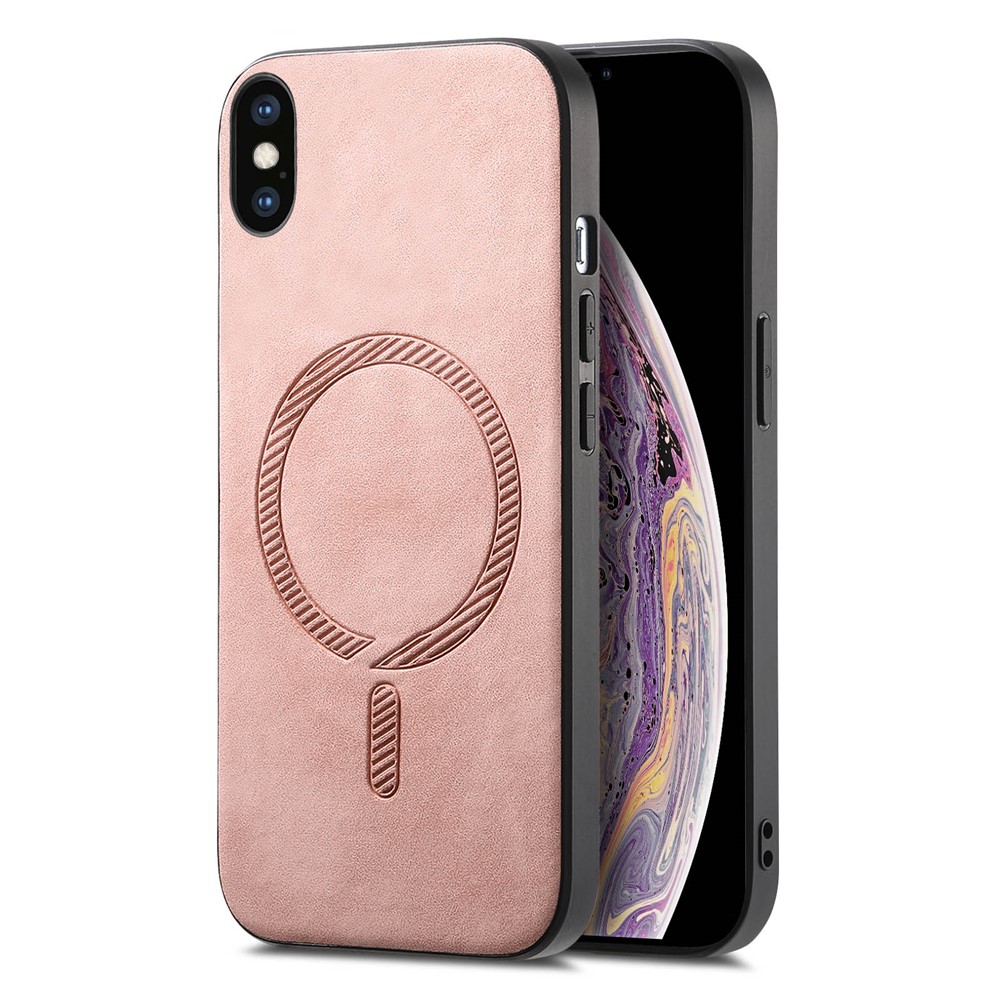 For iPhone XS Max 6.5 inch Leather Back Case Compatible with MagSafe Skin-touch Phone Cover - Pink
