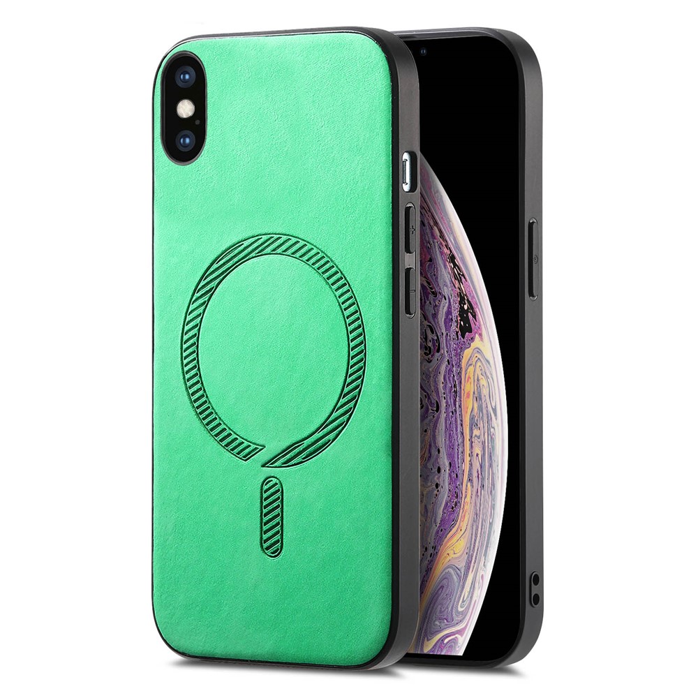 For iPhone XS Max 6.5 inch Leather Back Case Compatible with MagSafe Skin-touch Phone Cover - Green