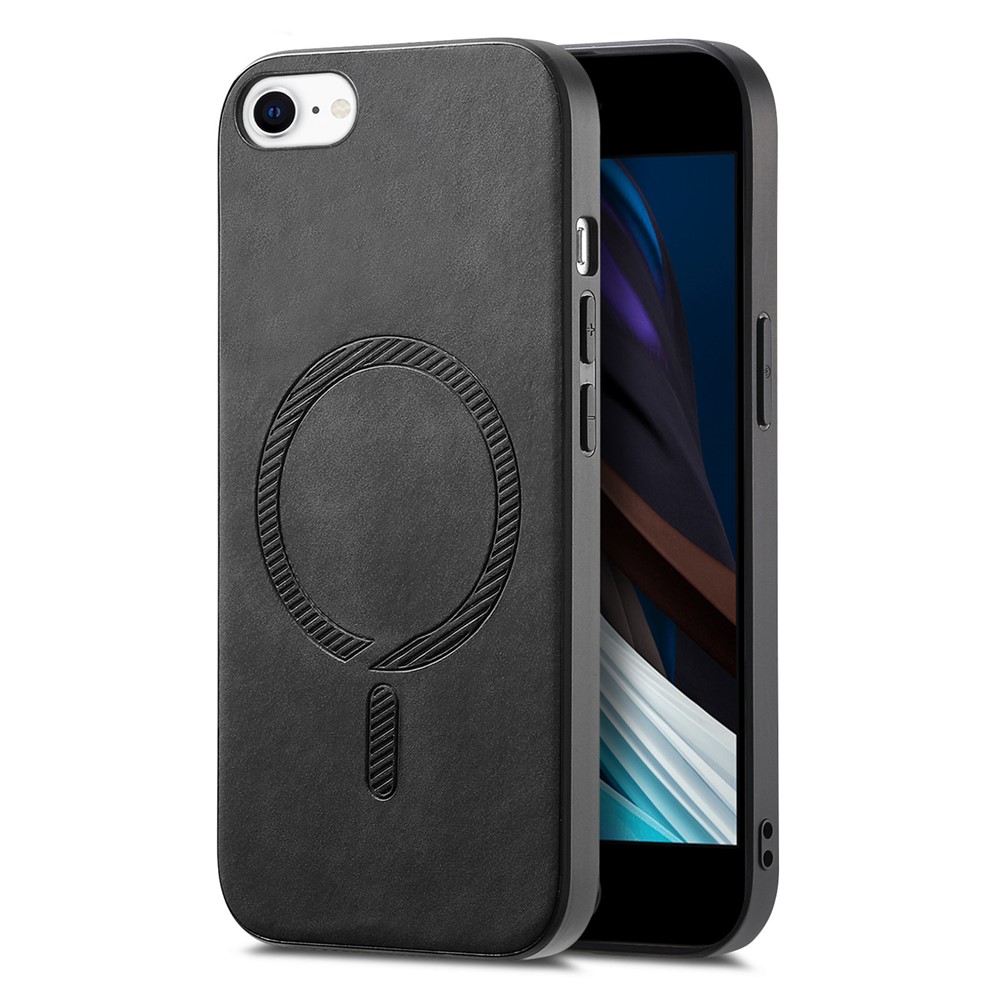 For iPhone 16e Leather Back Case Compatible with MagSafe Skin-Touch Phone Cover - Black