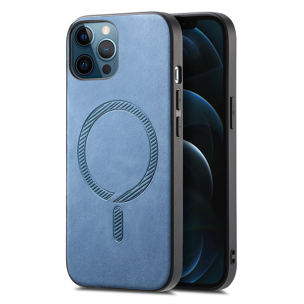For iPhone 12 Pro Max 6.7 inch Leather Back Case Compatible with MagSafe Skin-touch Phone Cover - Blue