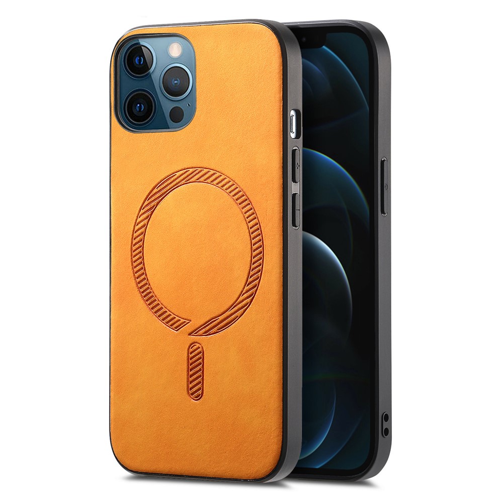 For iPhone 12 Pro Max 6.7 inch Leather Back Case Compatible with MagSafe Skin-touch Phone Cover - Yellow