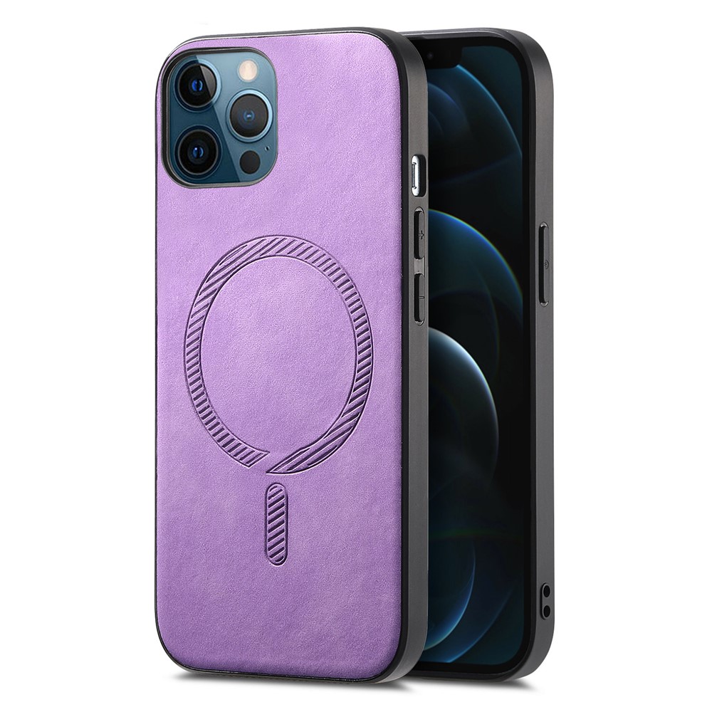 For iPhone 12 Pro Max 6.7 inch Leather Back Case Compatible with MagSafe Skin-touch Phone Cover - Purple