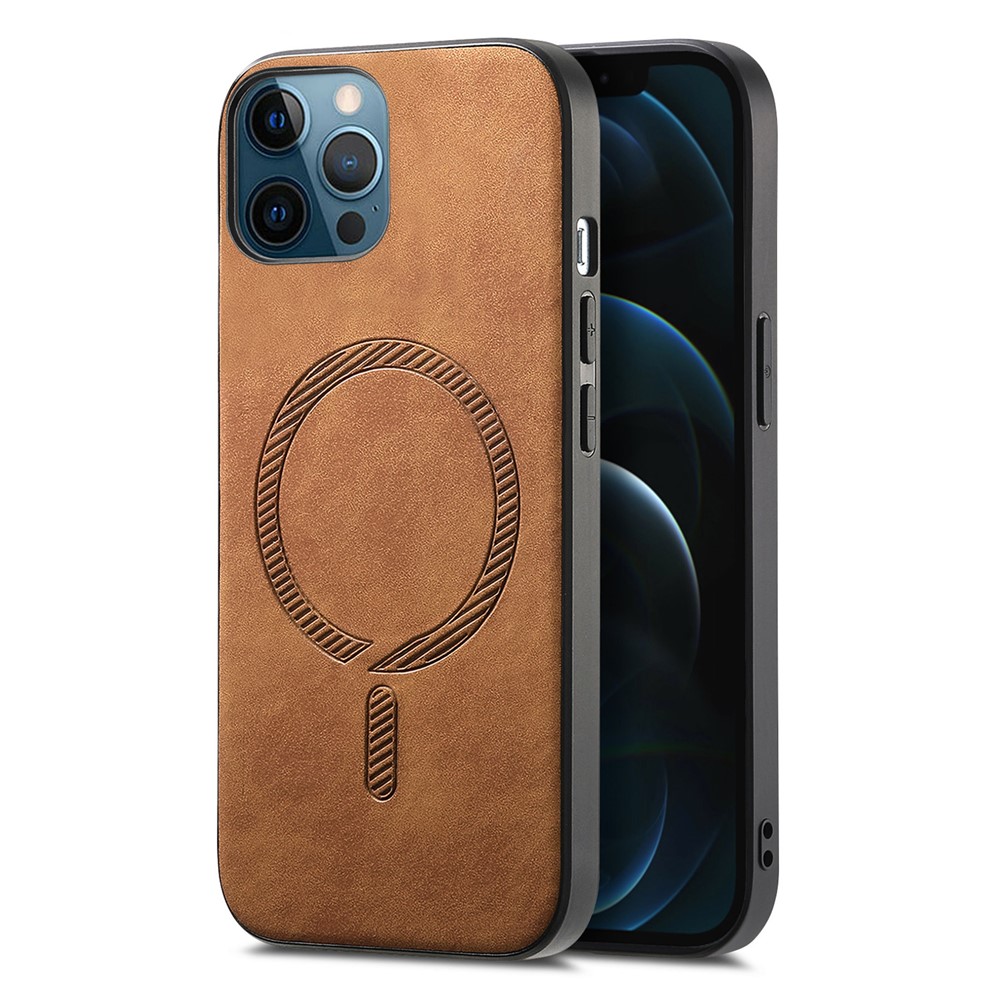 For iPhone 12 Pro Max 6.7 inch Leather Back Case Compatible with MagSafe Skin-touch Phone Cover - Brown