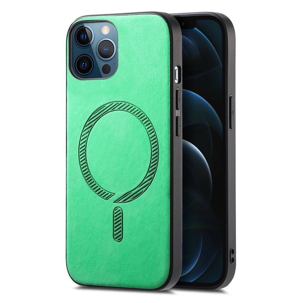For iPhone 12 Pro Max 6.7 inch Leather Back Case Compatible with MagSafe Skin-touch Phone Cover - Green