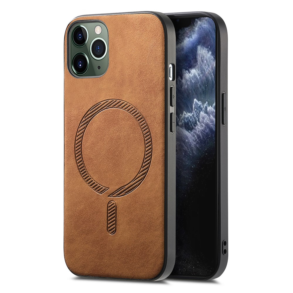 For iPhone 11 Pro Leather Back Case Compatible with MagSafe Skin-touch Phone Cover - Brown
