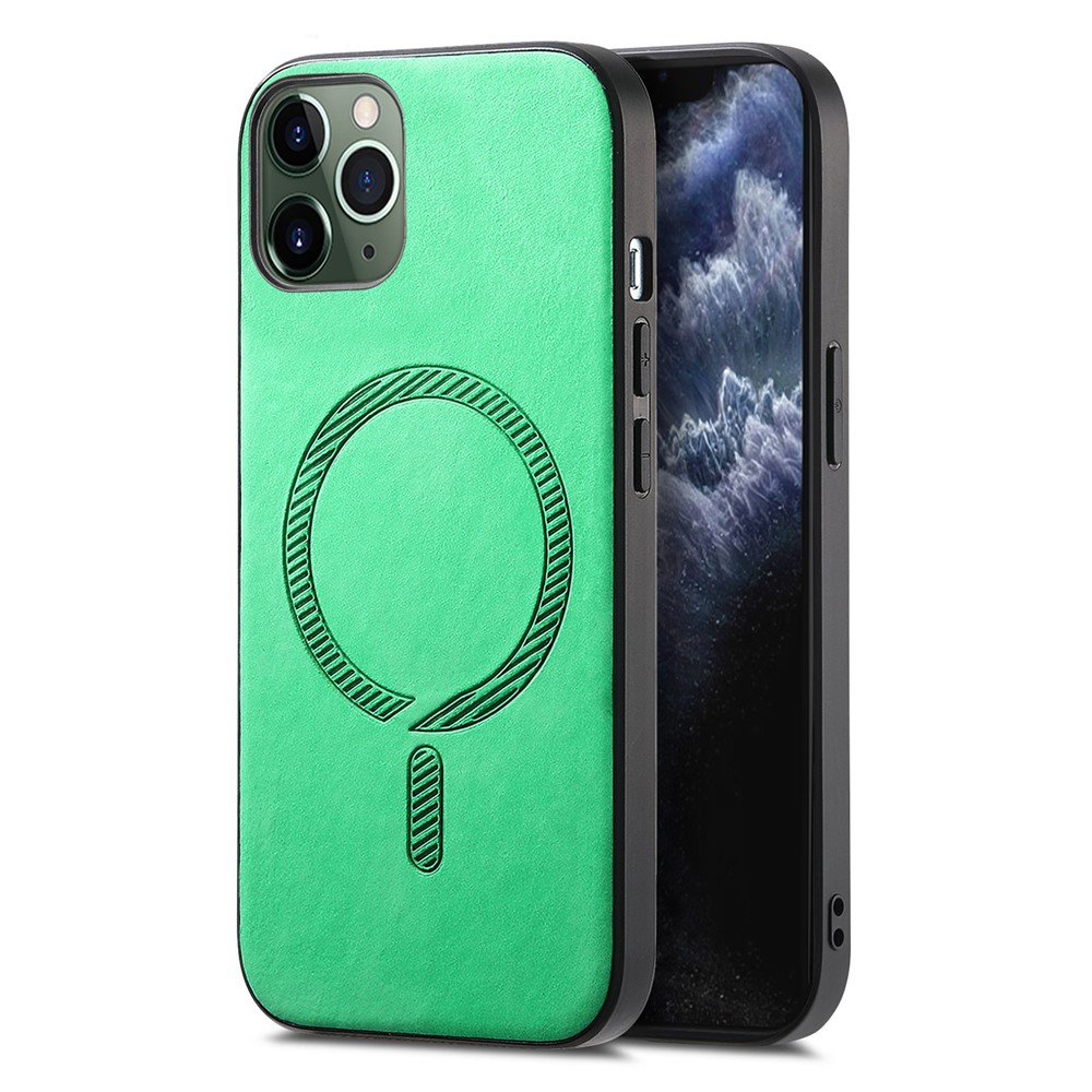 For iPhone 11 Pro Leather Back Case Compatible with MagSafe Skin-touch Phone Cover - Green