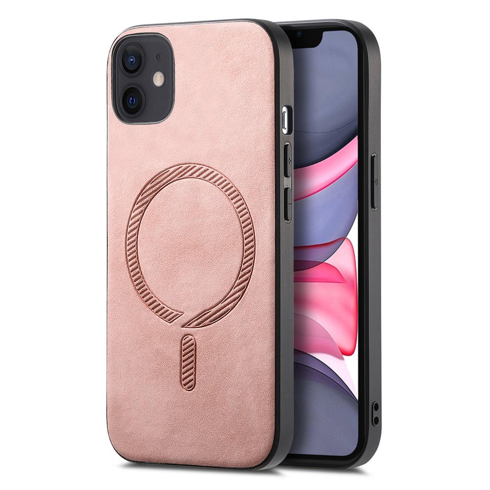 For iPhone 11 Leather Back Case Compatible with MagSafe Skin-touch Phone Cover - Pink
