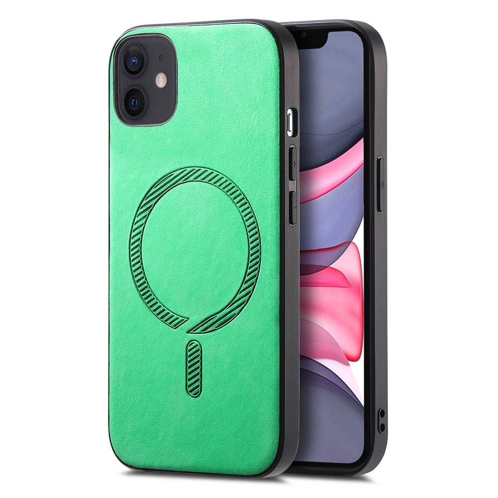 For iPhone 11 Leather Back Case Compatible with MagSafe Skin-touch Phone Cover - Green