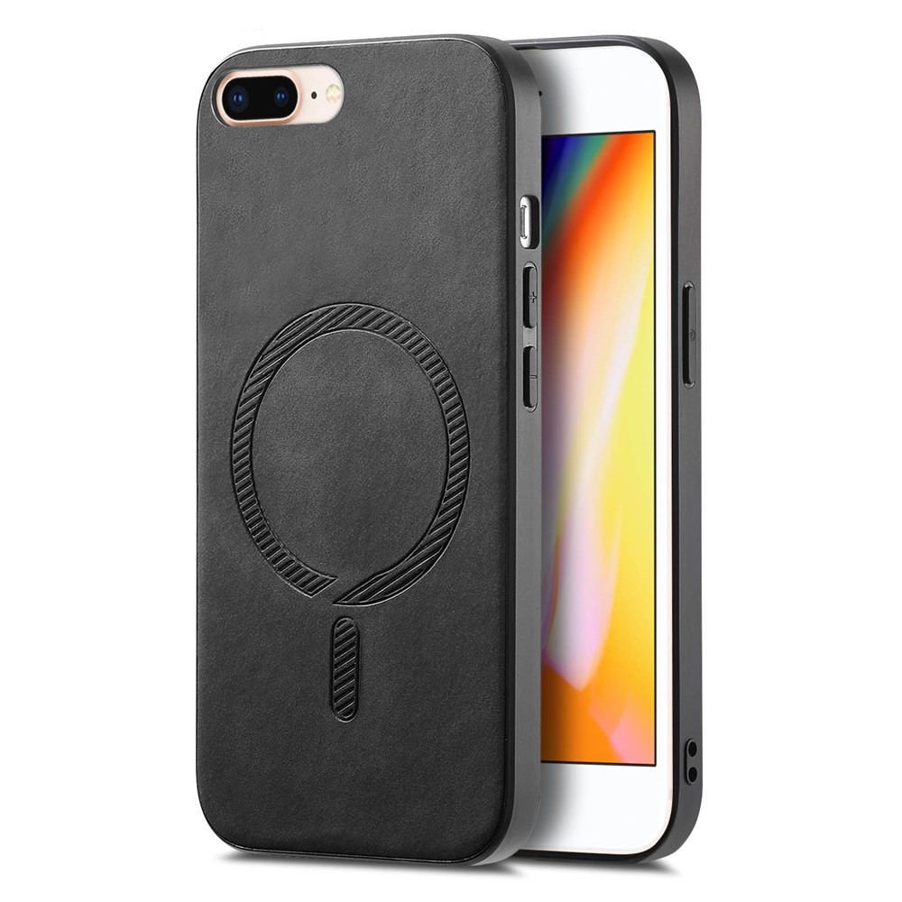 For iPhone 8 Plus 5.5 inch Leather Back Case Compatible with MagSafe Skin-touch Phone Cover - Black