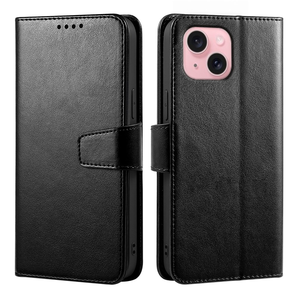 For iPhone 15 Case Stand Card Holder Wallet Leather Phone Cover - Black