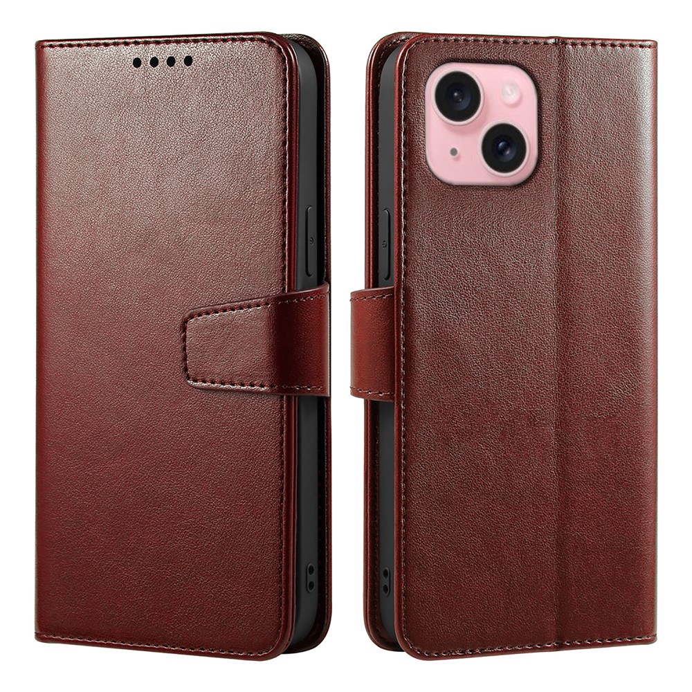 For iPhone 14 Case Stand Card Holder Wallet Leather Phone Cover - Brown