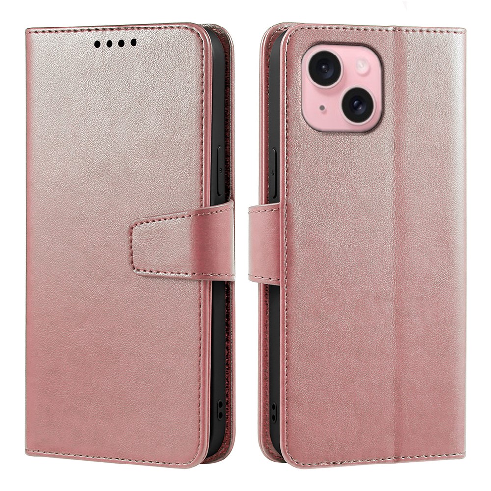 For iPhone 13 Case Stand Card Holder Wallet Leather Phone Cover - Rose Gold
