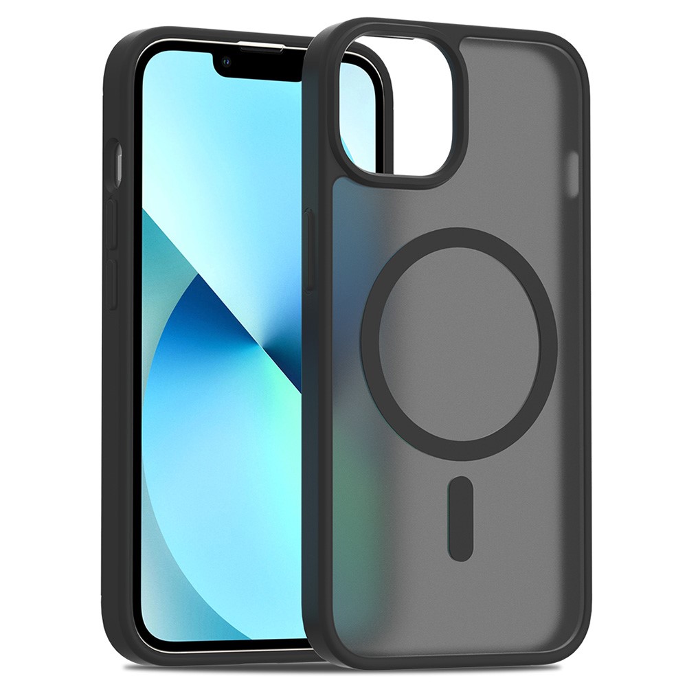 For iPhone 14 / 13 Case Compatible with MagSafe TPU Frame Acrylic Back Phone Cover Skin Touch - Black