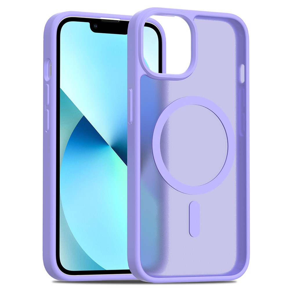 For iPhone 14 / 13 Case Compatible with MagSafe TPU Frame Acrylic Back Phone Cover Skin Touch - Purple