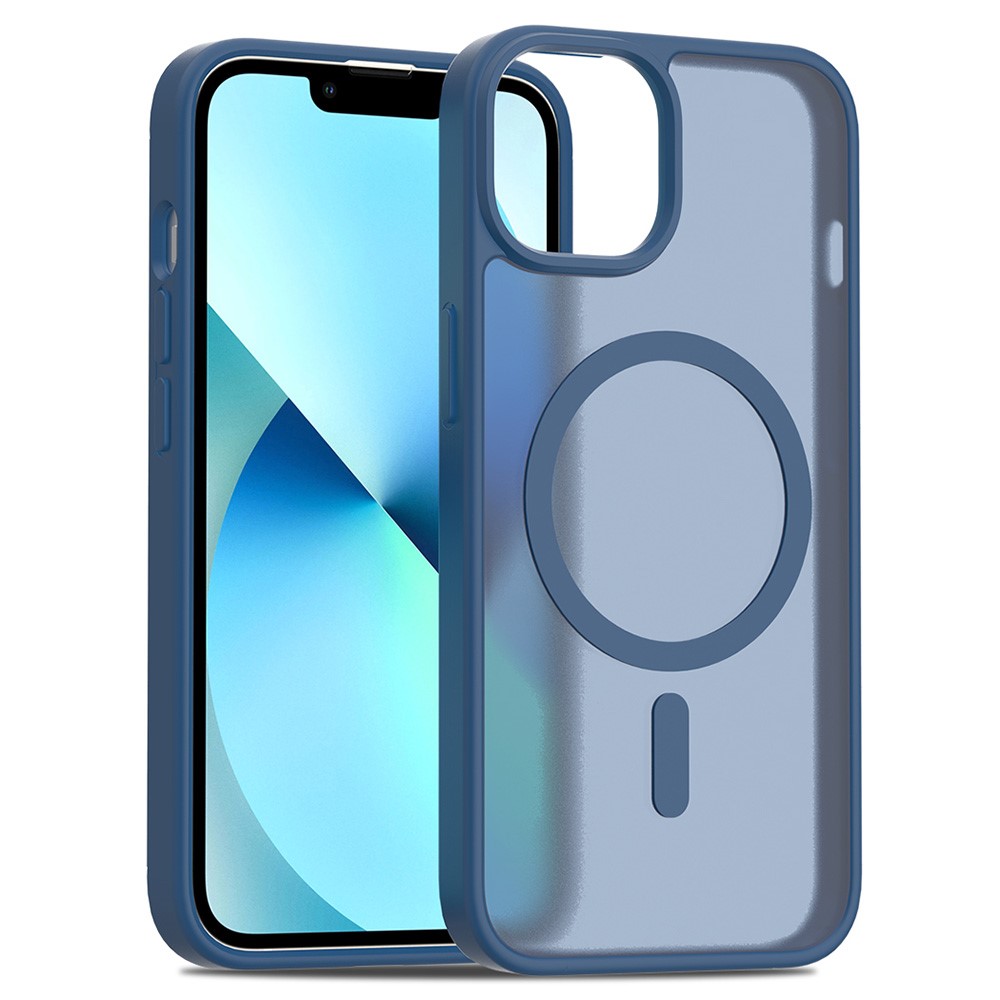 For iPhone 14 / 13 Case Compatible with MagSafe TPU Frame Acrylic Back Phone Cover Skin Touch - Blue