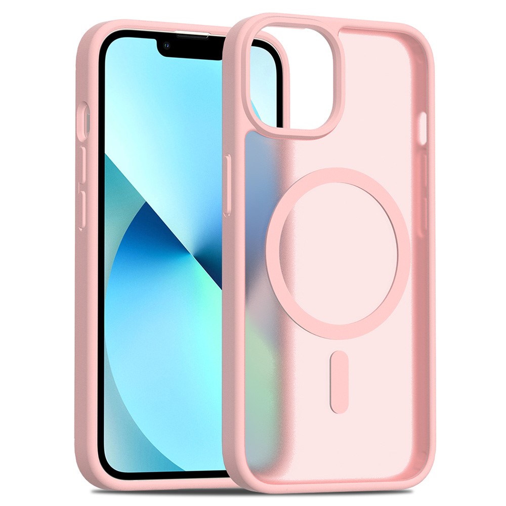 For iPhone 14 / 13 Case Compatible with MagSafe TPU Frame Acrylic Back Phone Cover Skin Touch - Pink