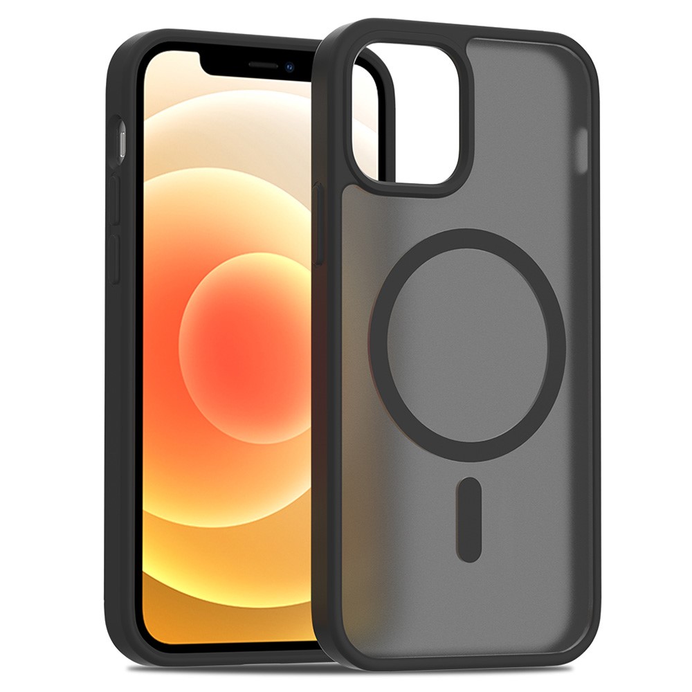 For iPhone 12 Pro / 12 Case Compatible with MagSafe TPU Frame Acrylic Back Phone Cover Skin Touch - Black