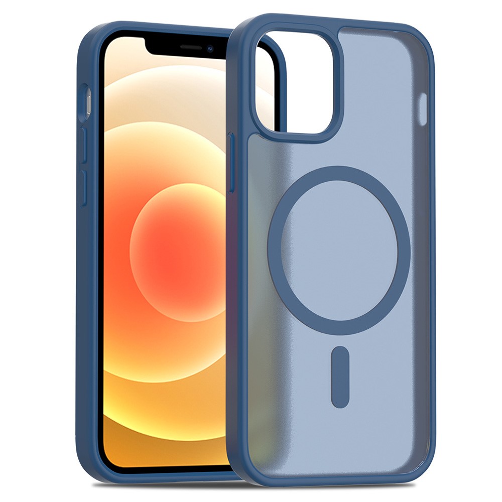 For iPhone 12 Pro / 12 Case Compatible with MagSafe TPU Frame Acrylic Back Phone Cover Skin Touch - Blue