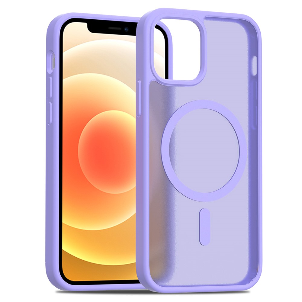 For iPhone 12 Pro / 12 Case Compatible with MagSafe TPU Frame Acrylic Back Phone Cover Skin Touch - Purple