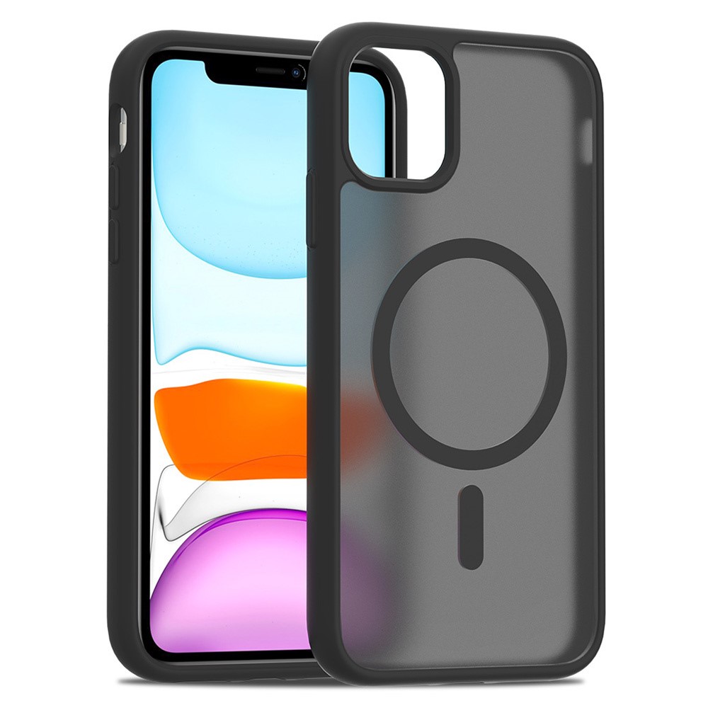 For iPhone 11 / XR Case Compatible with MagSafe TPU Frame Acrylic Back Phone Cover Skin Touch - Black