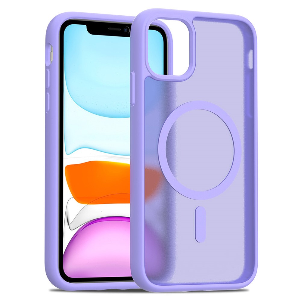 For iPhone 11 / XR Case Compatible with MagSafe TPU Frame Acrylic Back Phone Cover Skin Touch - Purple