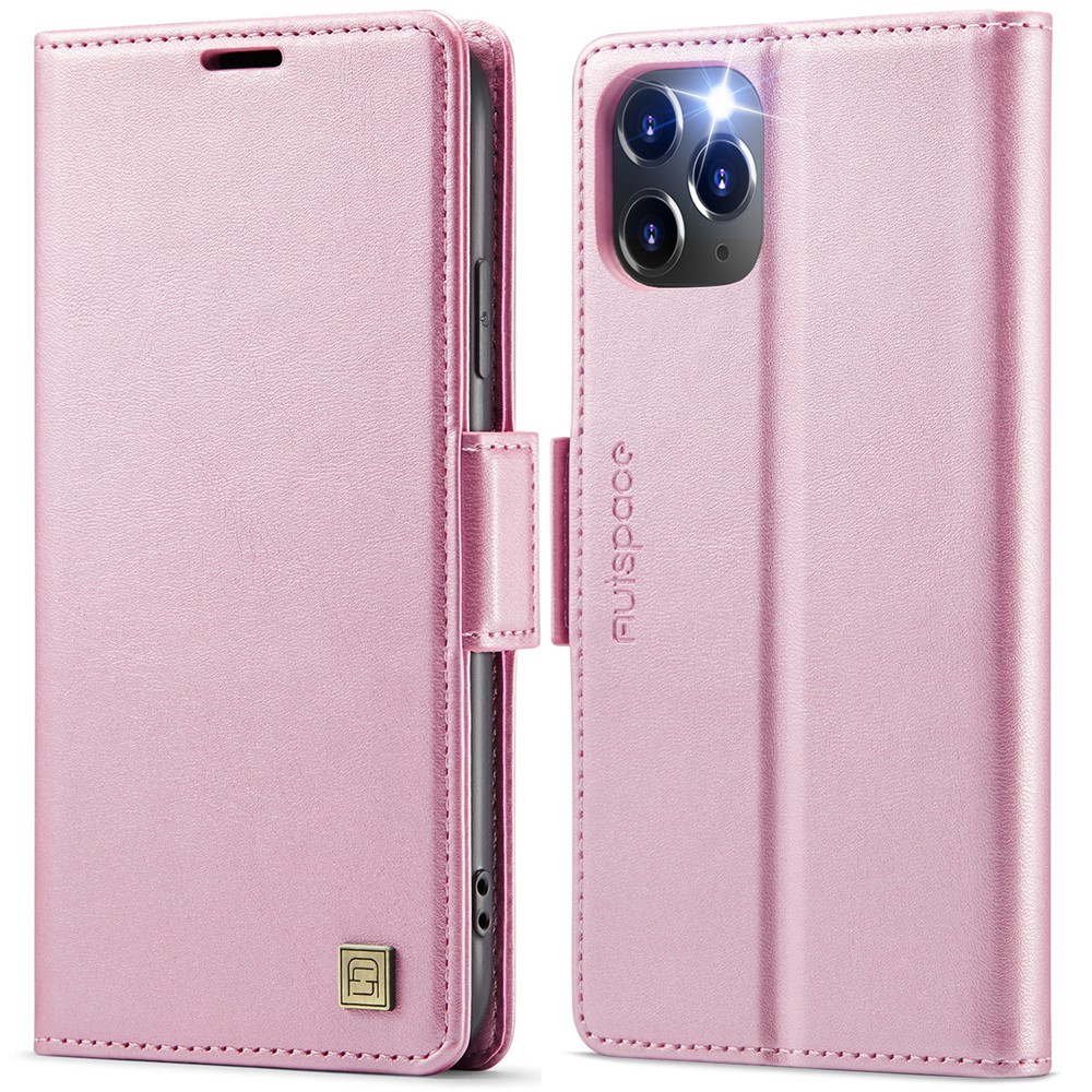 For iPhone 11 Pro Case AUTSPACE A11 RFID Blocking Retro Leather Cell Phone Wallet Cover - Pink