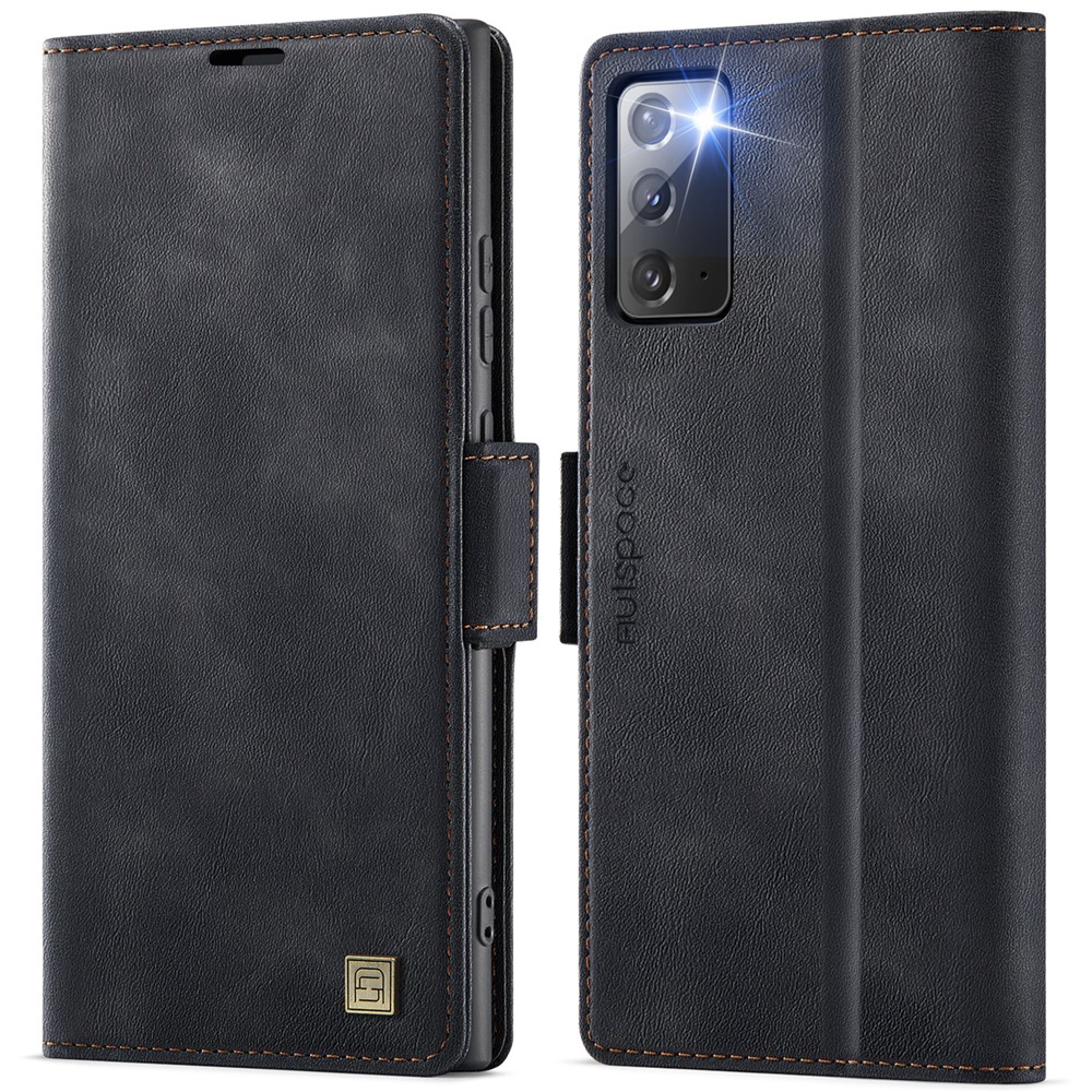 AUTSPACE For Samsung Galaxy Note20 5G Case  A11 RFID Blocking Retro Leather Cell Phone Wallet Cover - Black