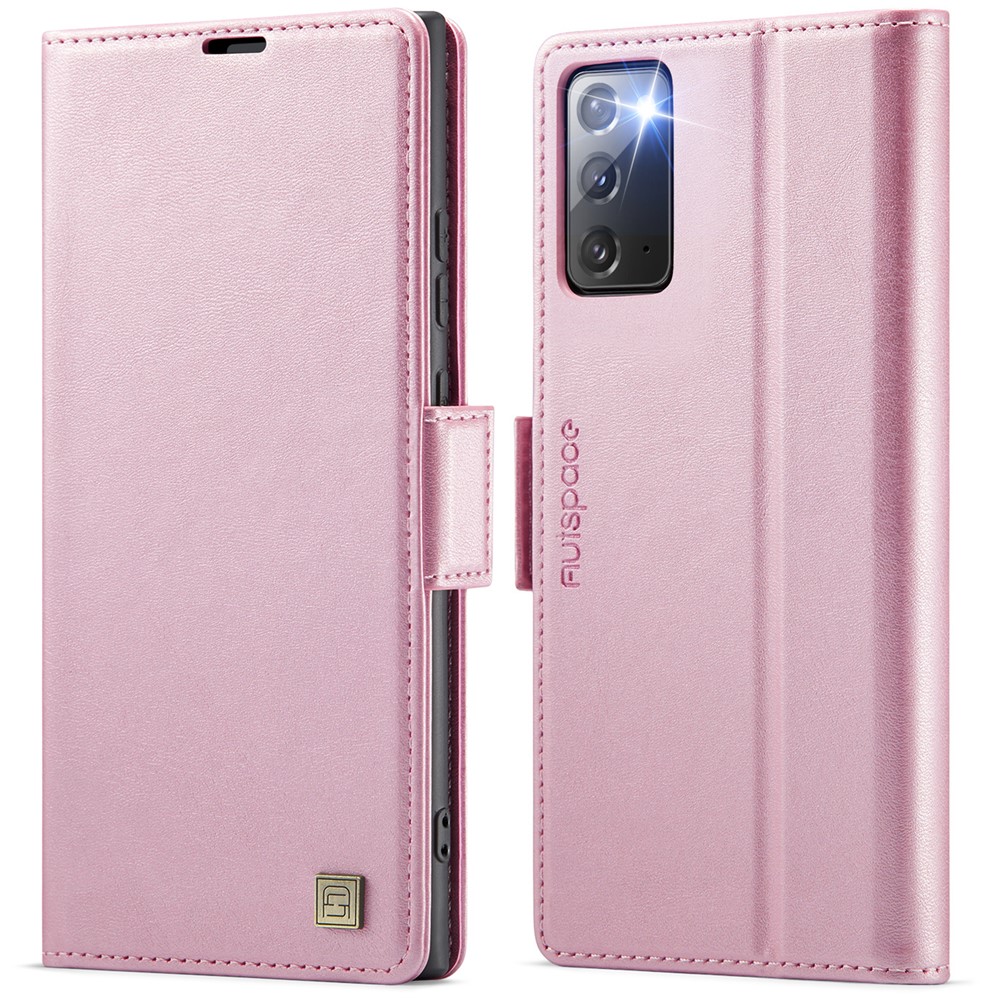 AUTSPACE For Samsung Galaxy Note20 5G Case  A11 RFID Blocking Retro Leather Cell Phone Wallet Cover - Pink