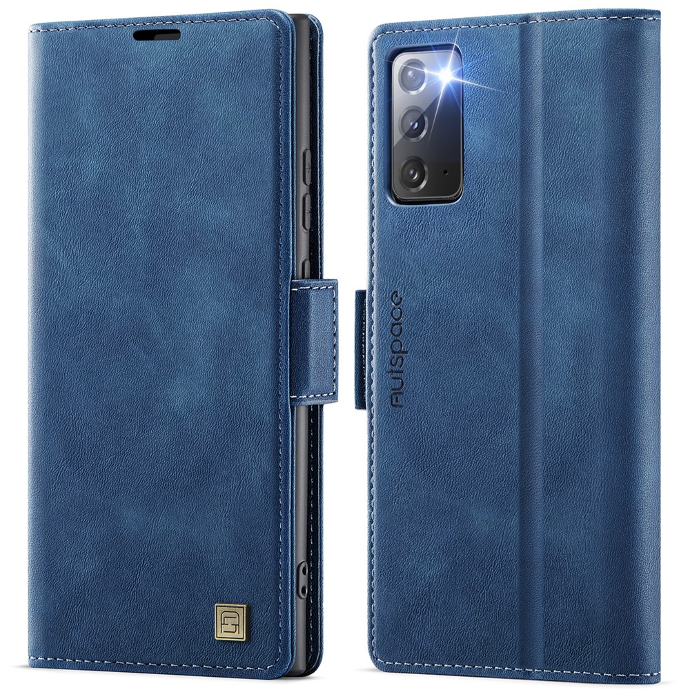 AUTSPACE For Samsung Galaxy Note20 5G Case  A11 RFID Blocking Retro Leather Cell Phone Wallet Cover - Blue