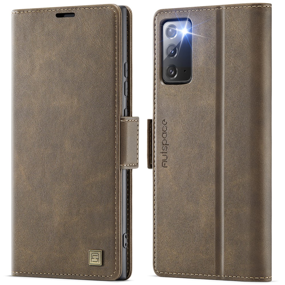 AUTSPACE For Samsung Galaxy Note20 5G Case  A11 RFID Blocking Retro Leather Cell Phone Wallet Cover - Brown