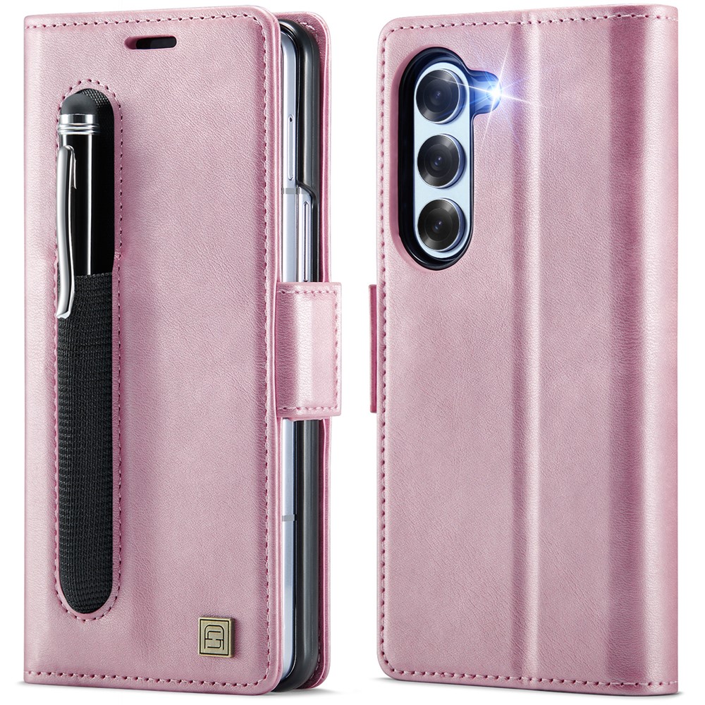 AUTSPACE For Samsung Galaxy Z Fold5 5G Case  A11 RFID Blocking Retro Leather Cell Phone Wallet Cover - Pink