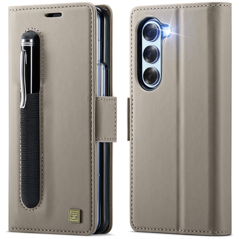 AUTSPACE For Samsung Galaxy Z Fold5 5G Case A11 RFID Blocking Retro Leather Cell Phone Wallet Cover - Grey