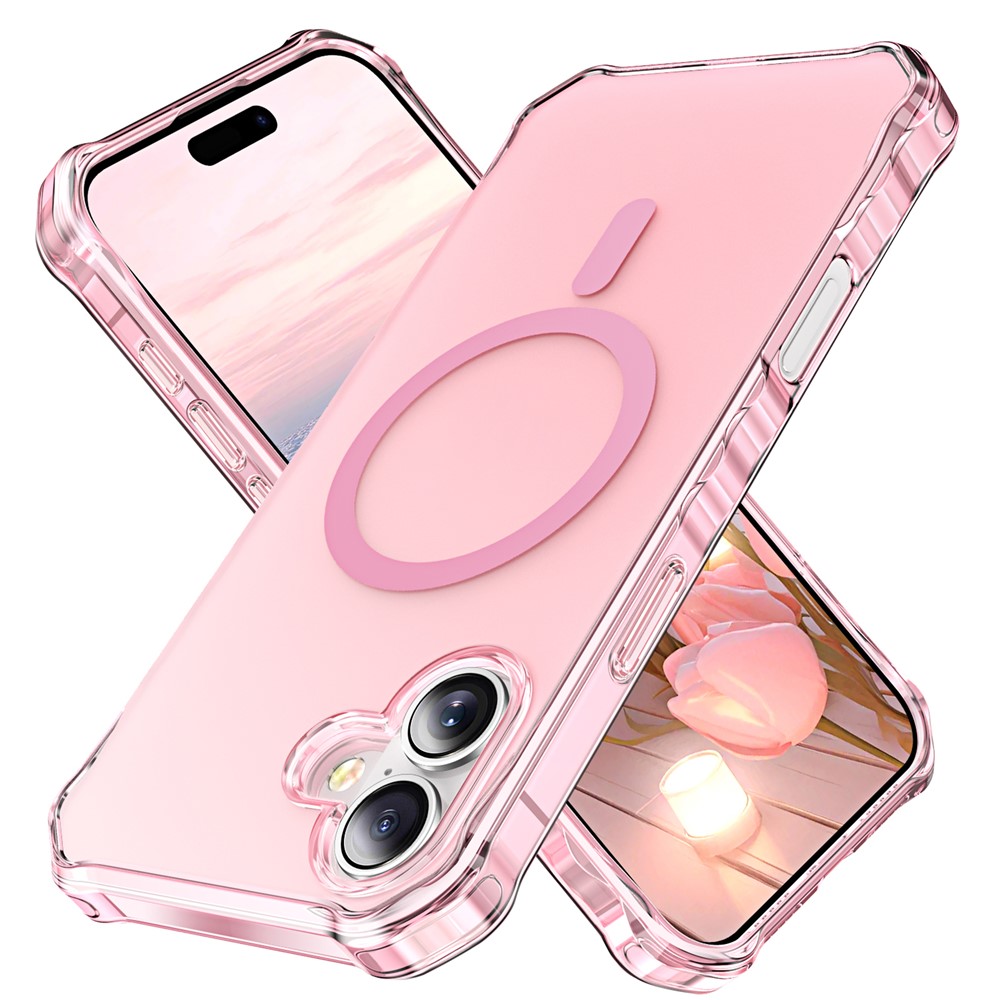 For iPhone 16 Plus Case Compatible with MagSafe Small Wavy Edge PC + TPU Phone Cover - Pink