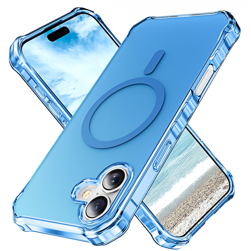 For iPhone 16 Plus Case Compatible with MagSafe Small Wavy Edge PC + TPU Phone Cover - Blue