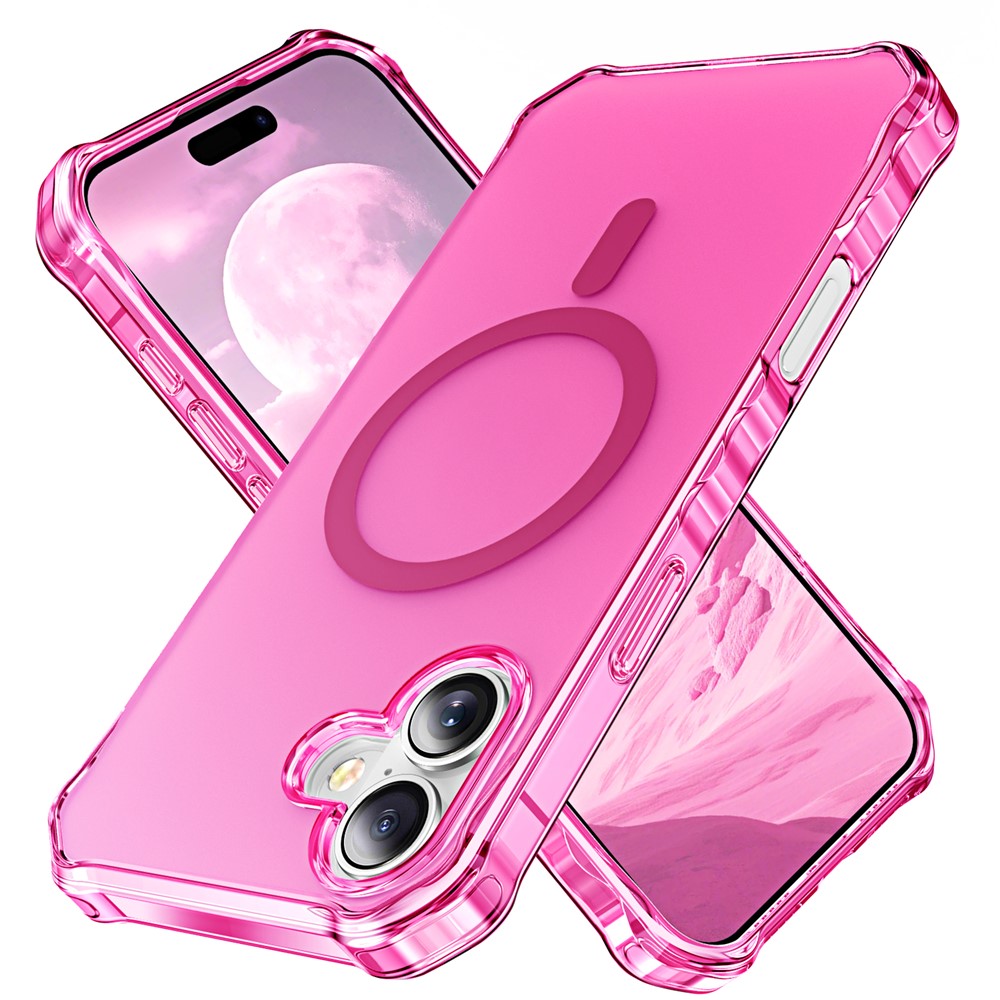 For iPhone 16 Plus Case Compatible with MagSafe Small Wavy Edge PC + TPU Phone Cover - Rose