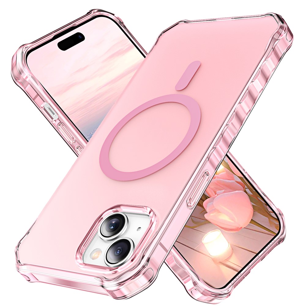 For iPhone 15 Case Compatible with MagSafe Small Wavy Edge PC + TPU Phone Cover - Pink