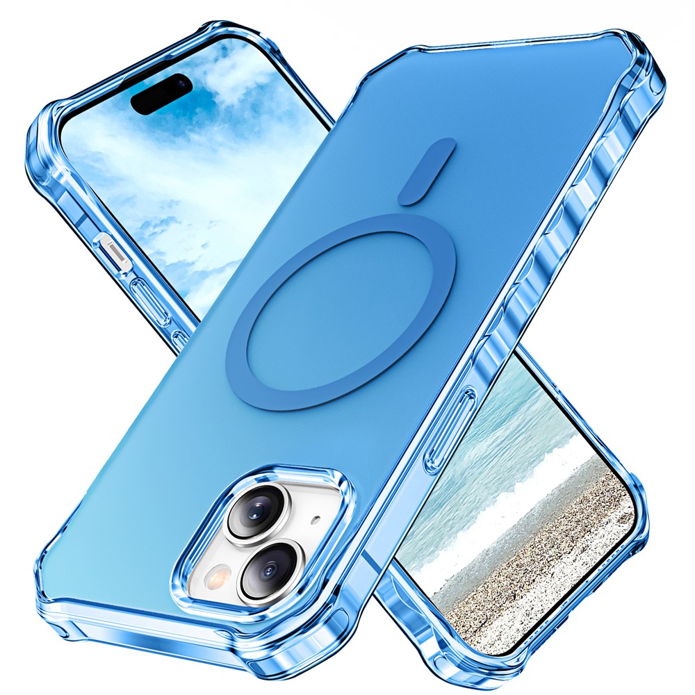 For iPhone 15 Case Compatible with MagSafe Small Wavy Edge PC + TPU Phone Cover - Blue