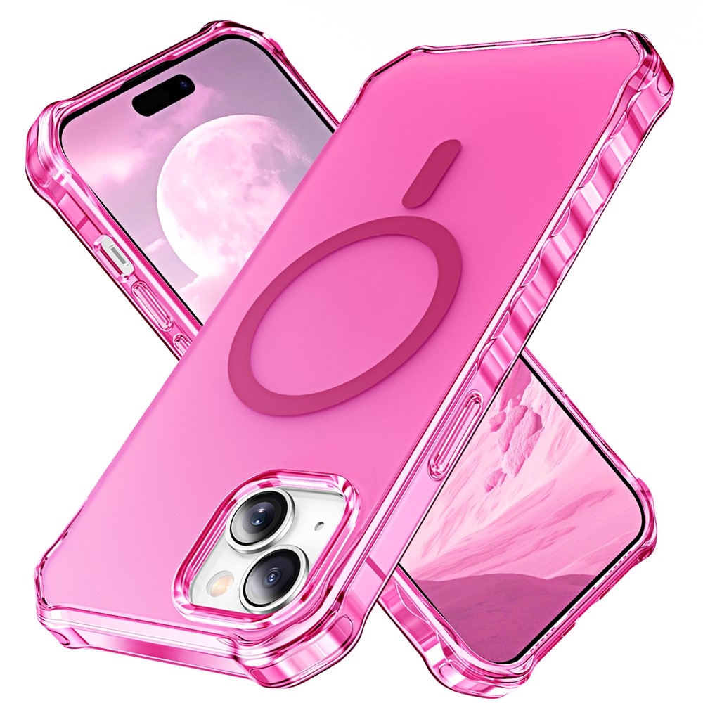 For iPhone 15 Case Compatible with MagSafe Small Wavy Edge PC + TPU Phone Cover - Rose