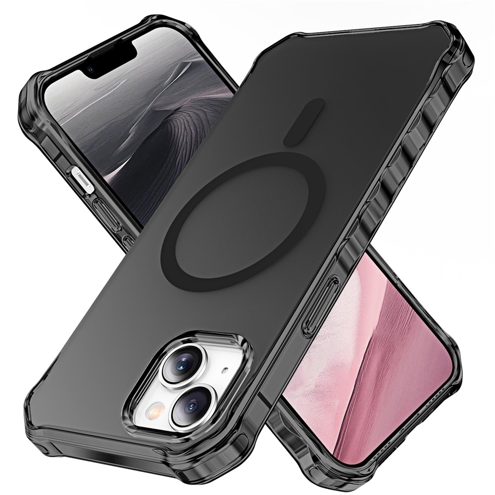 For iPhone 14 Case Compatible with MagSafe Small Wavy Edge PC + TPU Phone Cover - Black