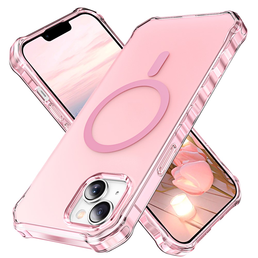 For iPhone 14 Case Compatible with MagSafe Small Wavy Edge PC + TPU Phone Cover - Pink