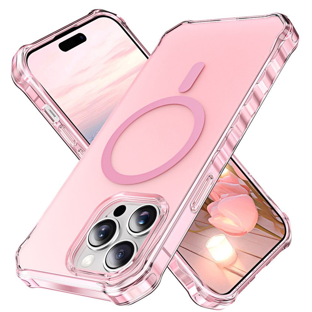 For iPhone 14 Pro Max Case Compatible with MagSafe Small Wavy Edge PC + TPU Phone Cover - Pink