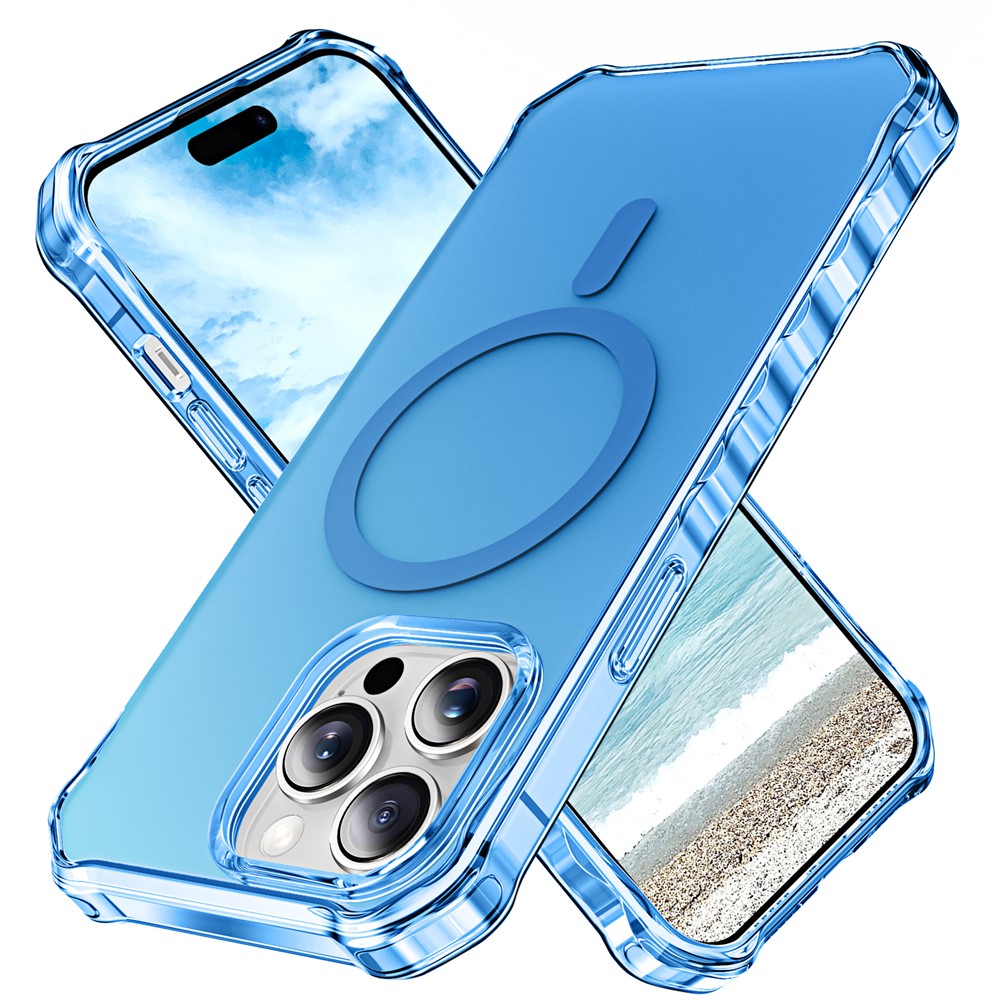 For iPhone 14 Pro Max Case Compatible with MagSafe Small Wavy Edge PC + TPU Phone Cover - Blue