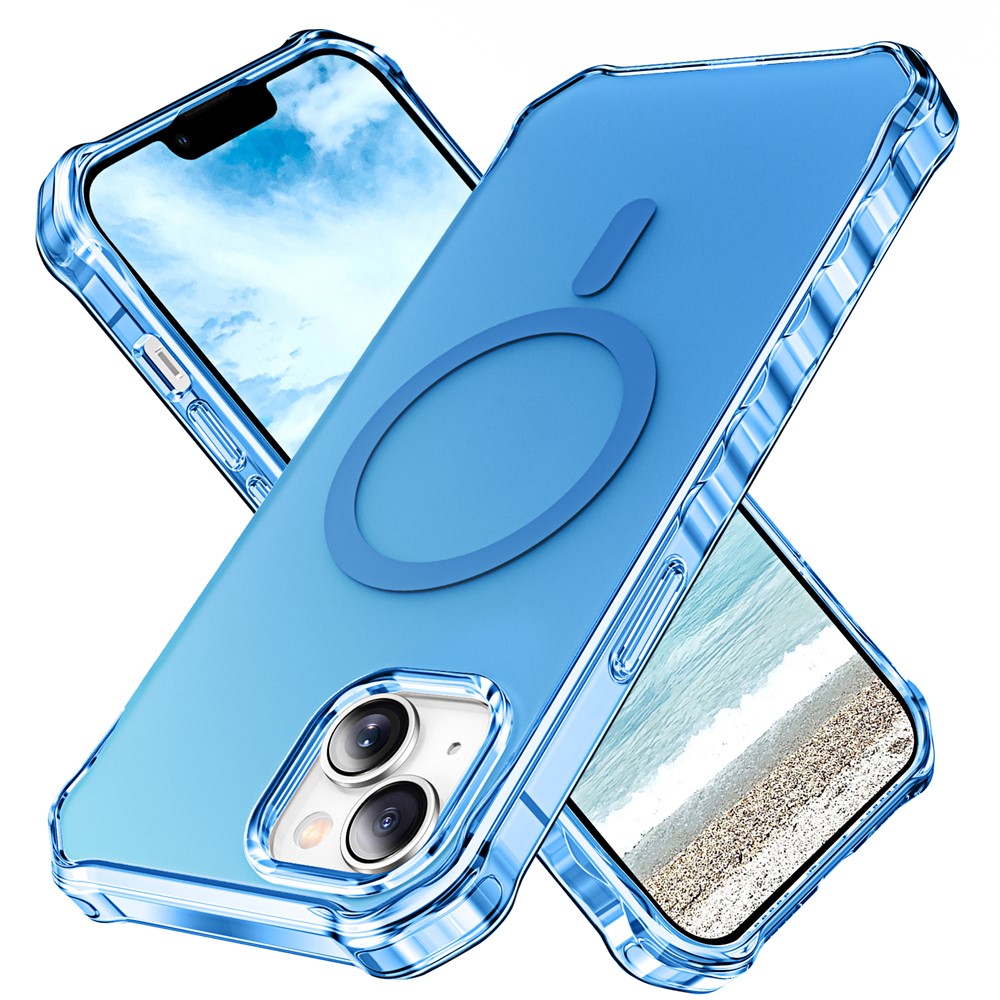 For iPhone 13 Case Compatible with MagSafe Small Wavy Edge PC + TPU Phone Cover - Blue