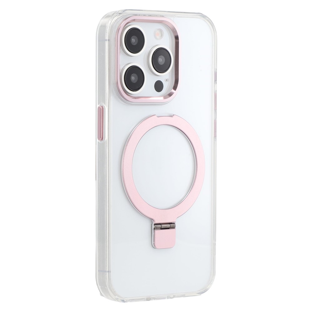 For iPhone 15 Pro Max Case Compatible with MagSafe Kickstand TPU + PC Clear Phone Cover - Rose Gold