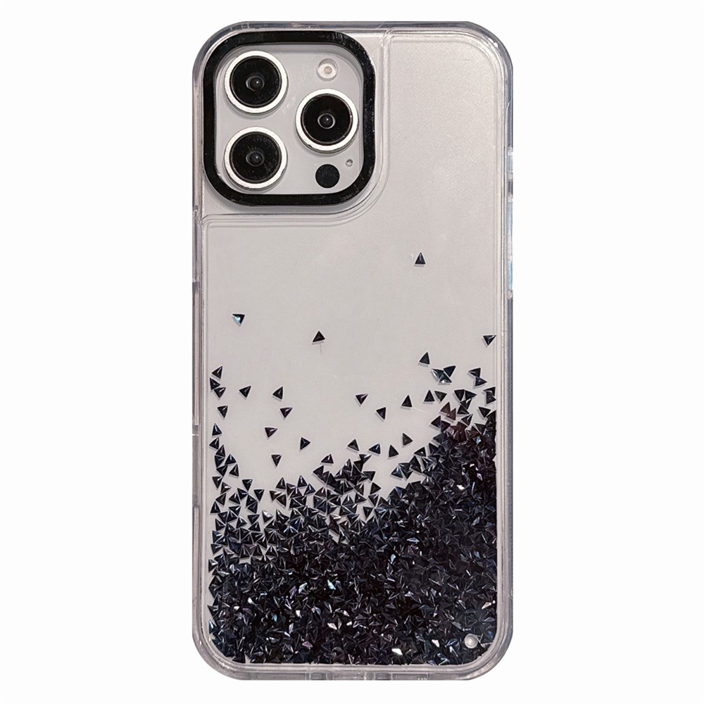 For iPhone 15 Pro Max Case Bling Rhinestone Quicksand TPU + PC Protective Cover - Black