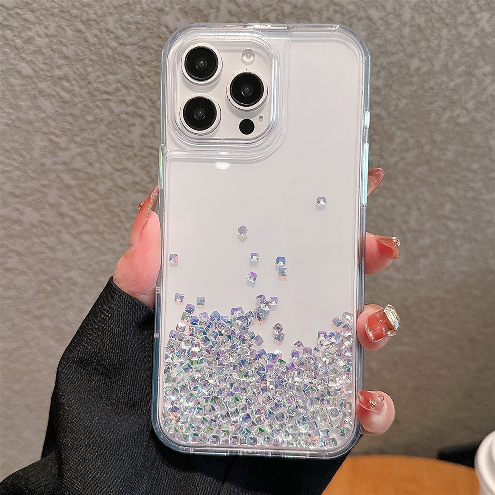 For iPhone 15 Pro Max Case Bling Rhinestone Quicksand TPU + PC Protective Cover - Purple