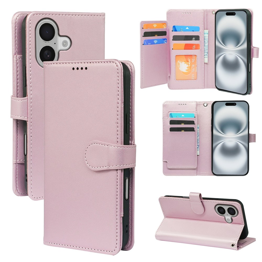 For iPhone 16 Plus Case with 9 Card Slots PU Leather Stand Phone Cover - Rose Gold