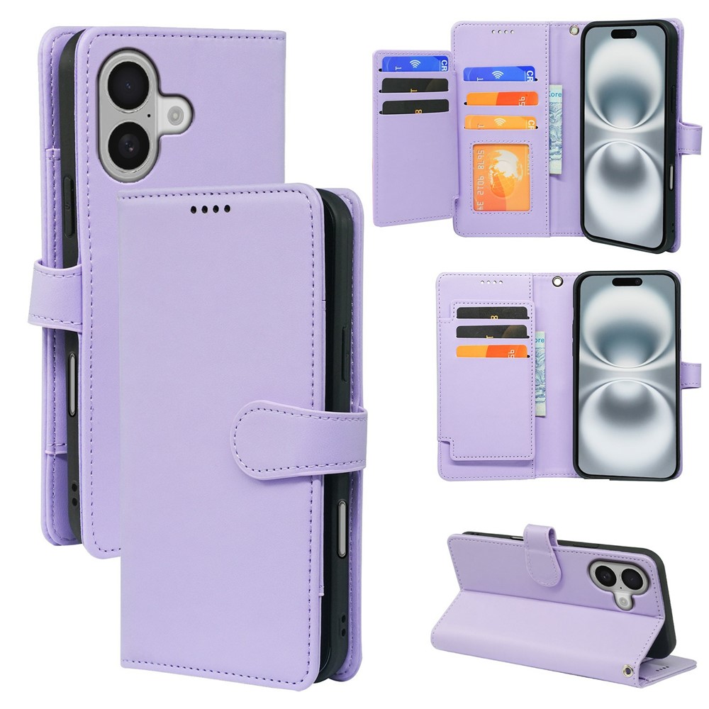For iPhone 16 Plus Case with 9 Card Slots PU Leather Stand Phone Cover - Purple
