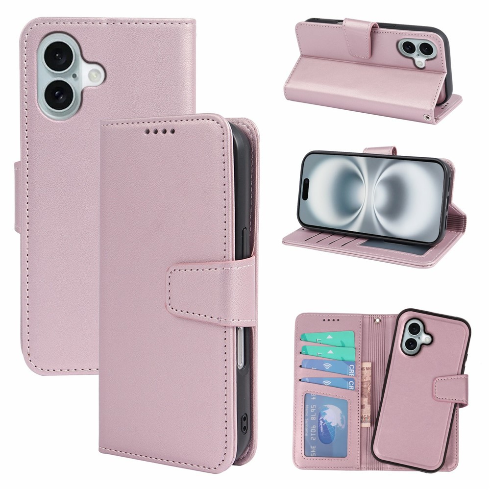 For iPhone 16 Plus Case Detachable 2 in 1 PU Leather Wallet Phone Cover - Rose Gold
