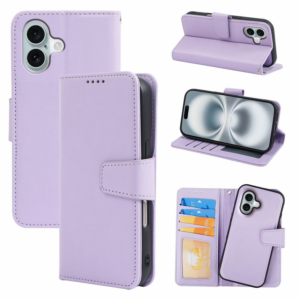 For iPhone 16 Plus Case Detachable 2 in 1 PU Leather Wallet Phone Cover - Purple